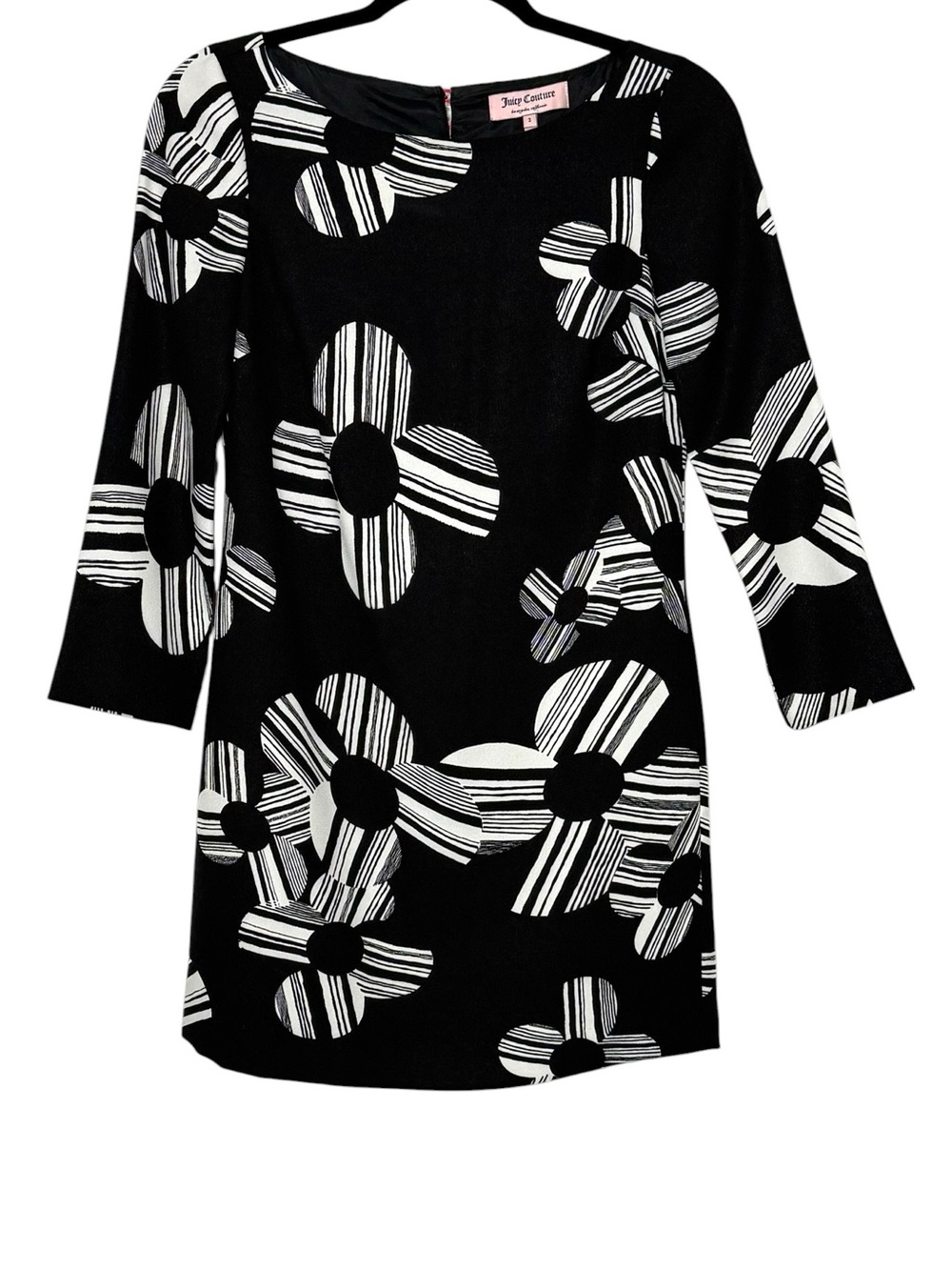 Juicy Couture Dress Size 2 Black White‎ Floral Stripe Shift Dress Lined